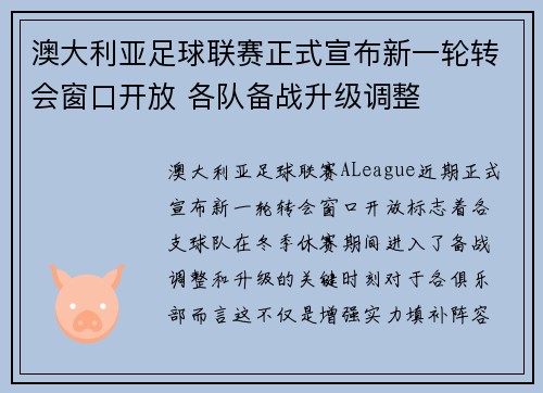 澳大利亚足球联赛正式宣布新一轮转会窗口开放 各队备战升级调整