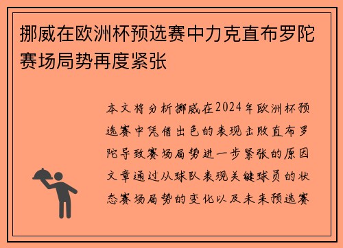 挪威在欧洲杯预选赛中力克直布罗陀赛场局势再度紧张