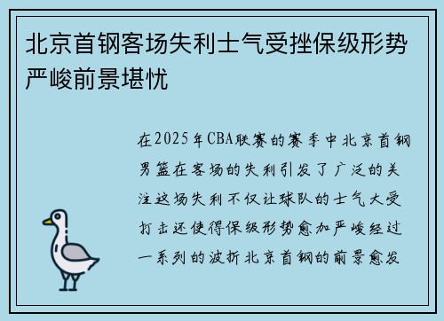 北京首钢客场失利士气受挫保级形势严峻前景堪忧