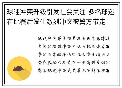 球迷冲突升级引发社会关注 多名球迷在比赛后发生激烈冲突被警方带走